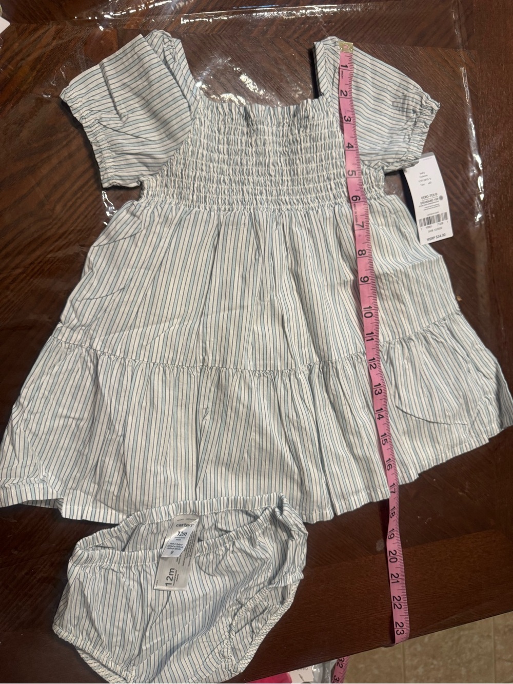Carter's Cream Dress with Blue and Pink Stripes and Matching Bloomers